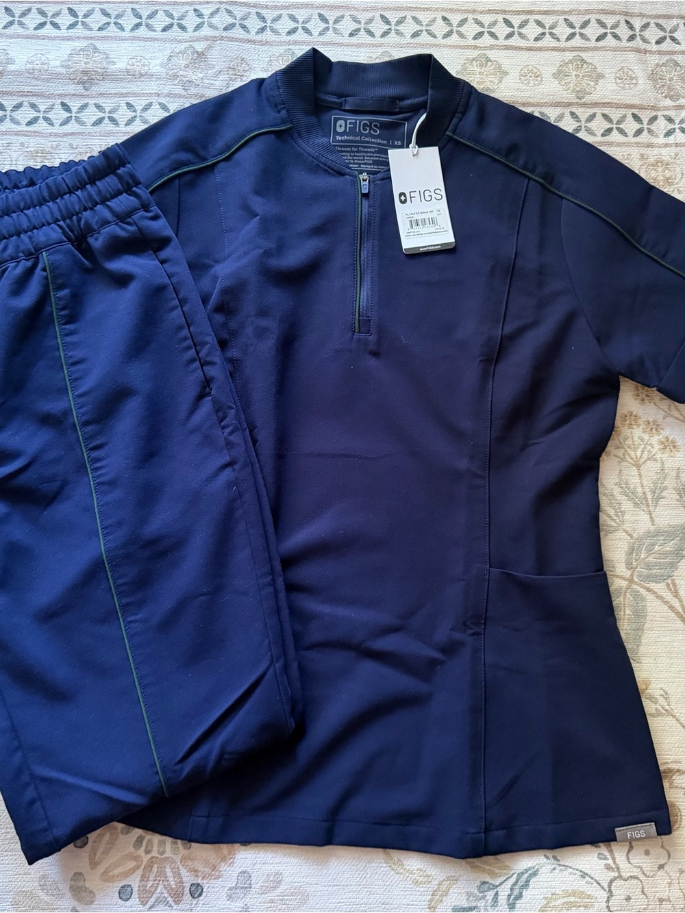FIGS Navy Scrub Top and Pants with Contrast Piping